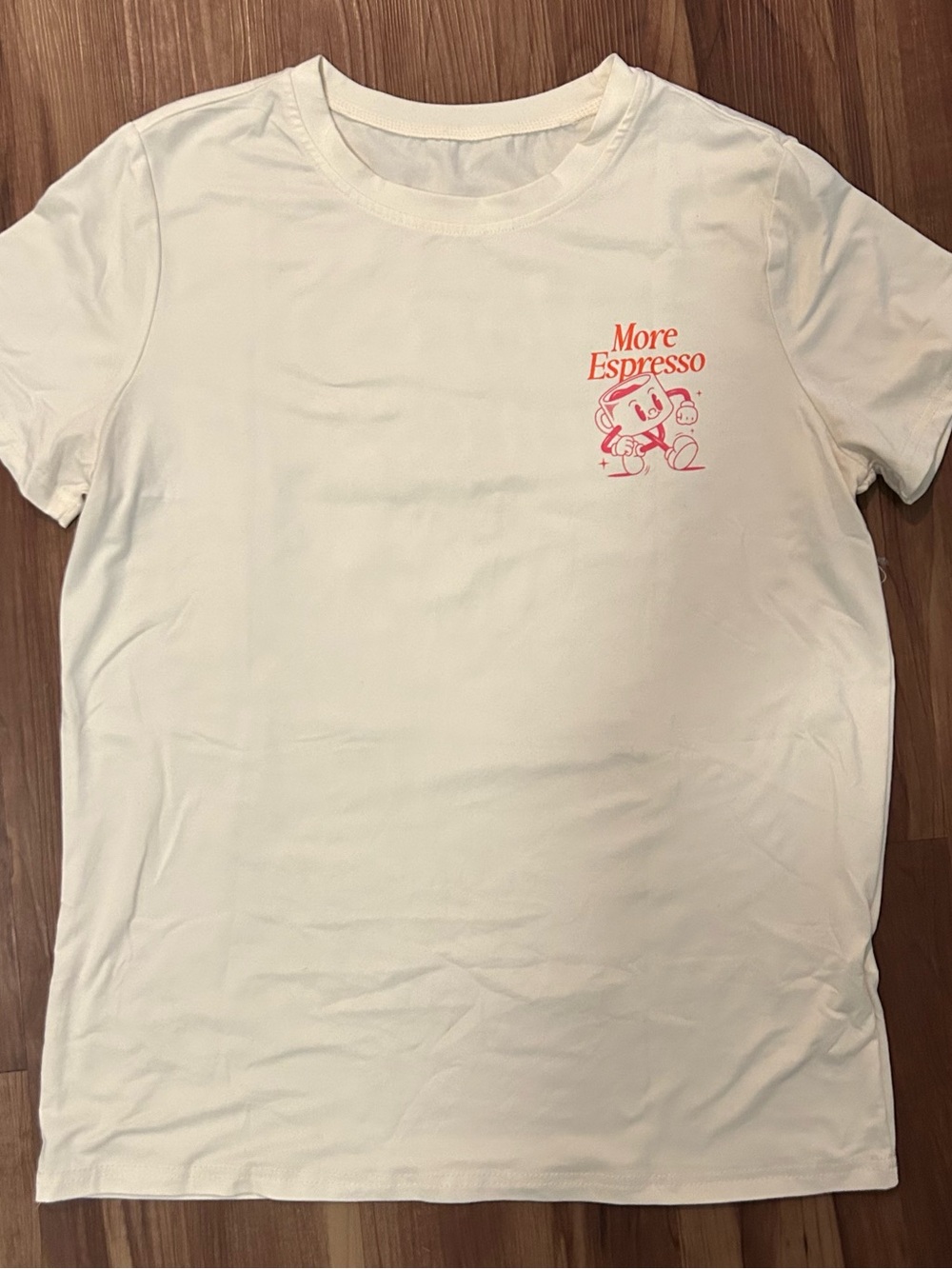 SHEIN White Short Sleeve Tee with Coral 'More Espresso' Graphic